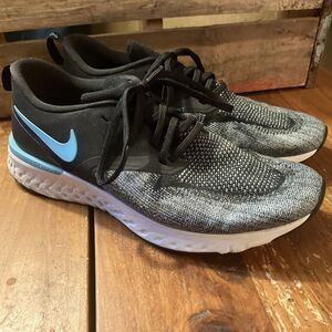 Nike Odyssey React 2 Flyknit Running Shoes Black Blue AH1015-002 Men’s Size 10.5